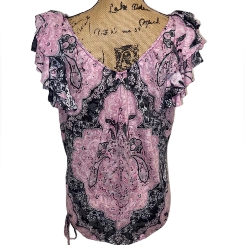 INC Ruffle Patterned Top Size L - Picture 2 of 5